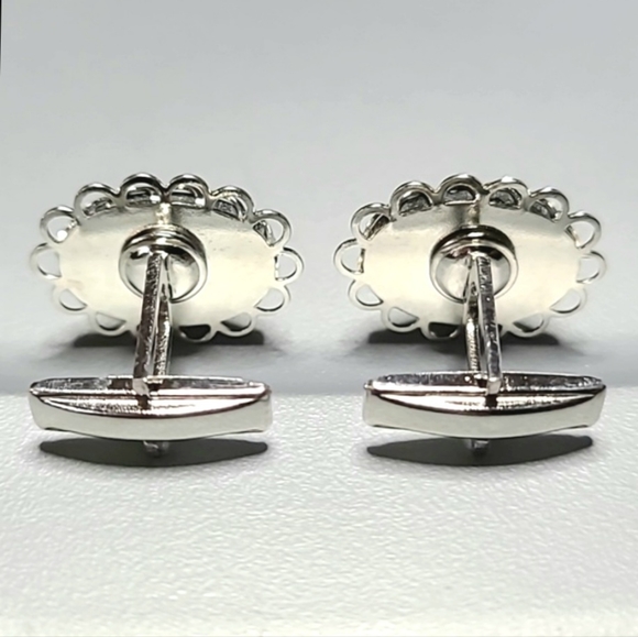 Rare 1960s Cufflinks Banded Agate Silver Alloy Retro Vintage Unique - Picture 4 of 5